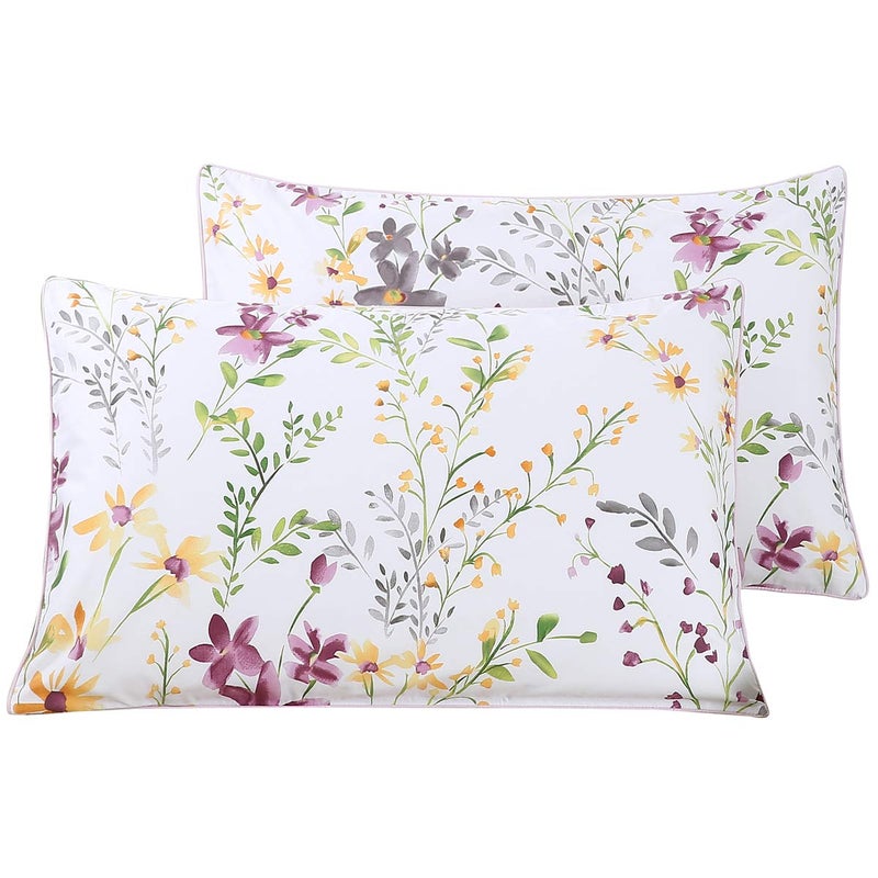 WINLIFE 100% Cotton Pillowcases Garden Floral Printed Pillow Cases Set of 2 Pillow Cover (King Size 20'' x 36'', Lilac) - Image 1